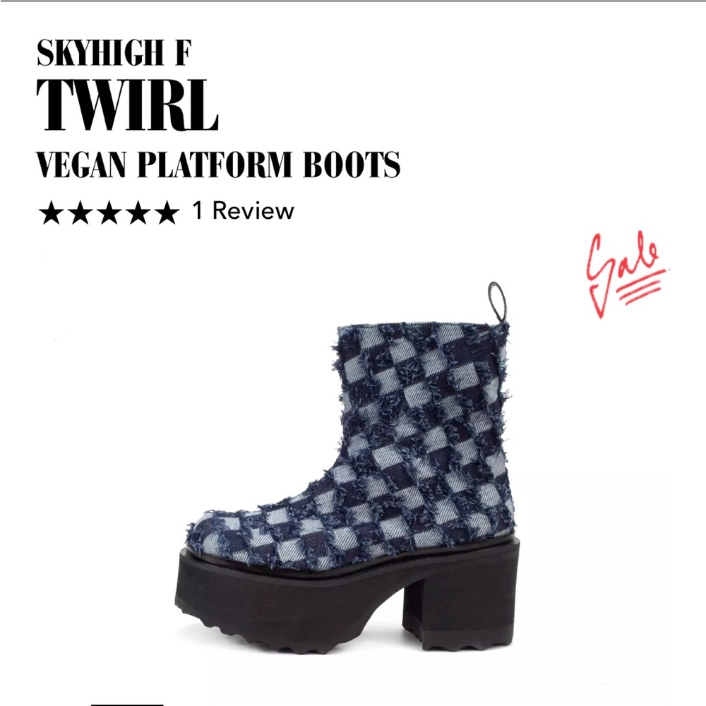 John Fluevog denim new in box size nine boots Twirl blue denim